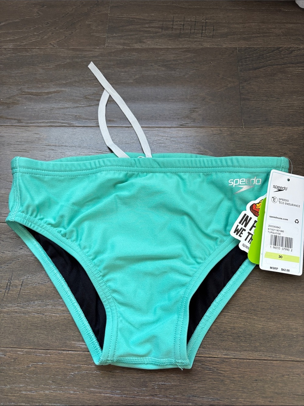 Speedo Eco Endurance turquoise swim briefs,elastic drawcord waist